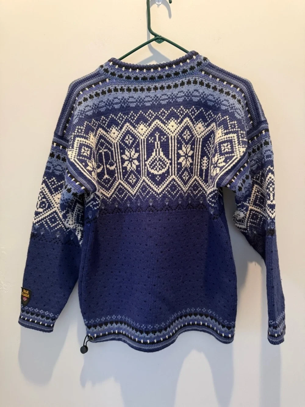 Dale of Norway Blue and White Nordic Half-Zip Pullover Pure Wool Size Small